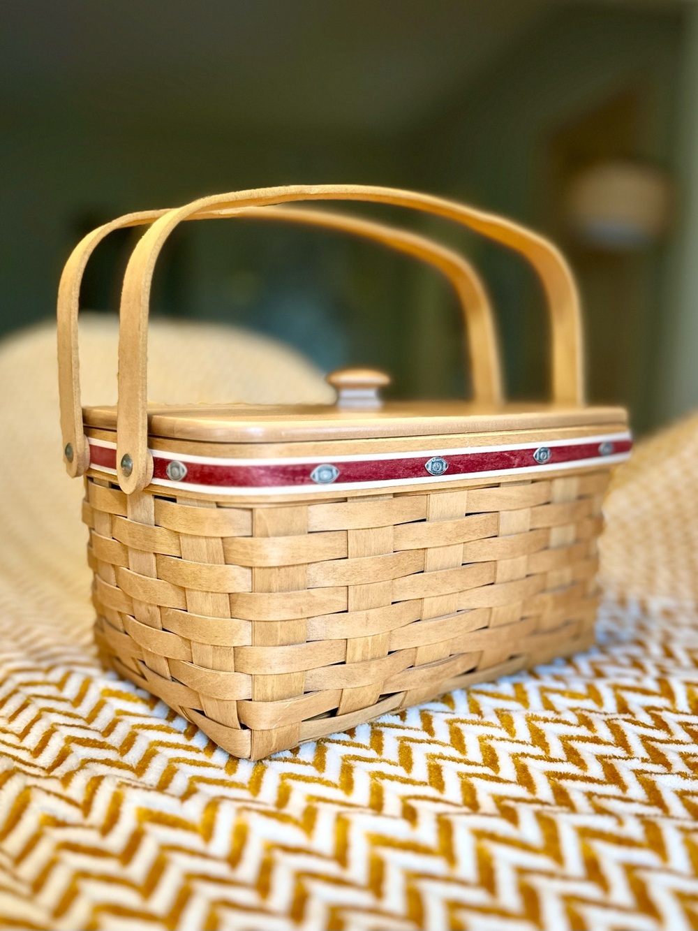 Longaberger Team Spirit Lunch Box Basket With Football Tacks 
12 X 9 X6-Like New